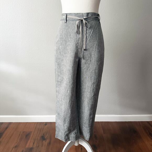 Chico’s Size 1.5 Gray Linen Crop Wide Leg Satin Drawstring Pants women’s size 10 - Picture 1 of 11